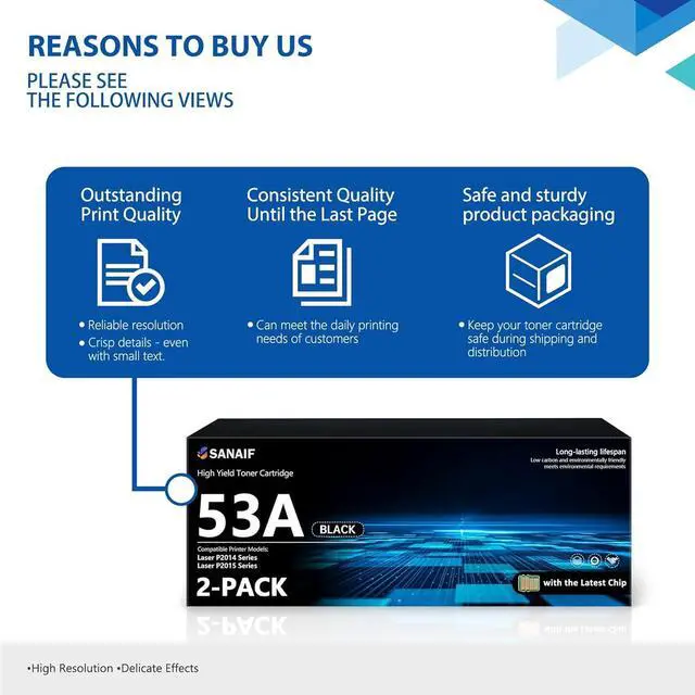 Alt view image 6 of 7 - Ennovor Q7553A 53A Toner Cartridge Black with Chip 2-Pack: Compatible Replacement for HP 53A Q7553A 49A Q5949A Toner with Laser P2015 P2015d P2015dn P2015x P2014 P2014n Printer