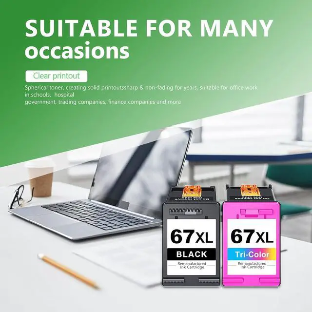 Alt view image 5 of 7 - Ennovor 67XL Ink Cartridges Black Color Combo Pack Replacement for HP Ink 67XL for DeskJet 2700e 2700 2855e 2755e 2755 4155e 4255e Envy 6000 6055e 6400 Printer, 2 Pack