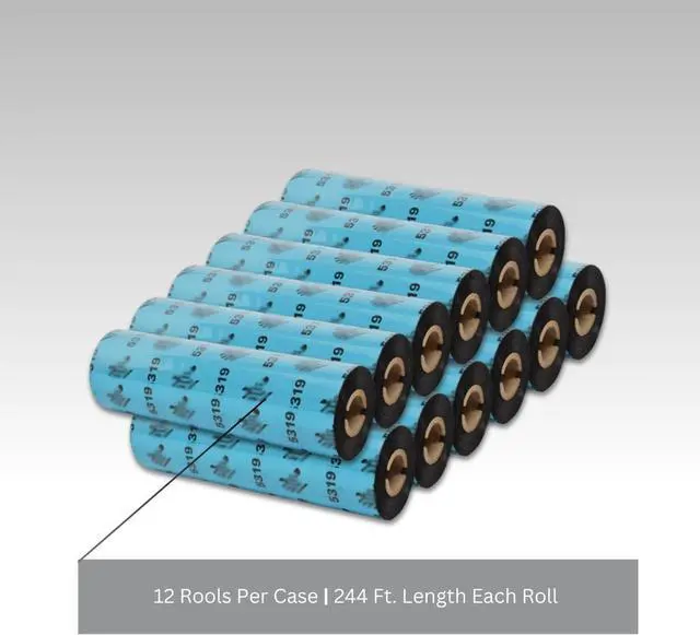 Alt view image 3 of 3 - Ennovor Zebras Thermal Transfer Ribbon, Wax 4.33 inch x 244 ft, 5319 Performance 0.5 inch Core 12 Rolls per Ctn 05319GS11007