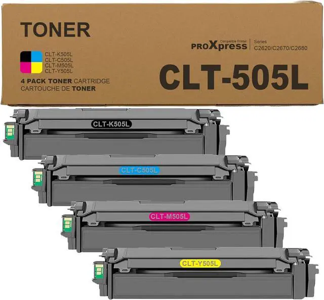 Main image of Ennovor CLT-K505L CLT-C505L CLT-Y505L CLT-M505L Toner Cartridge 4 Pack Black Cyan Magenta Yellow Replacement for Samsung CLT-K505L 505L for ProXpress C2620DW C2670FW C2680FX Printer Toner