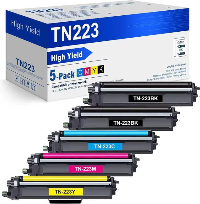 Main image of Ennovor TN-223 TN223 Toner Cartridge 5 Pack, Replacement for Brother TN 223 Tn223bk TN-223BK/C/M/Y Toner HL-L3210CW HL-L3290CDW HL-L3230CDW MFC-L3750CDW MFC-L3730CDW Printer Toner Cartridges Set