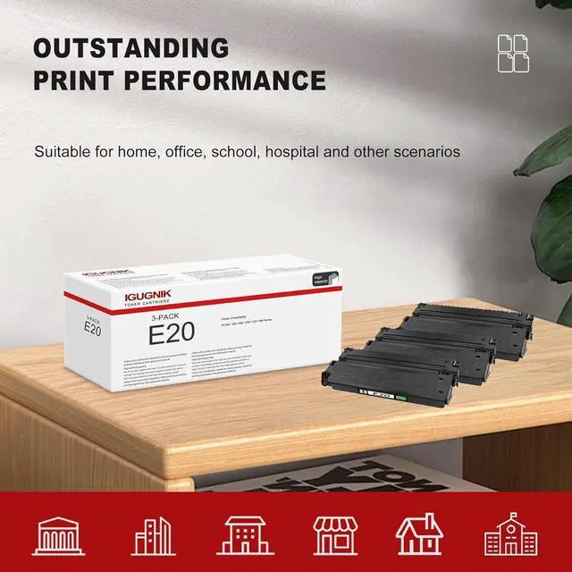 Alt view image 6 of 6 - Ennovor 3 Pack E20 Black Toner Cartridge Replacement for Canon E20 Work with PC 100 / 300 / 400 / 530 / 700 / 900 Series| E20