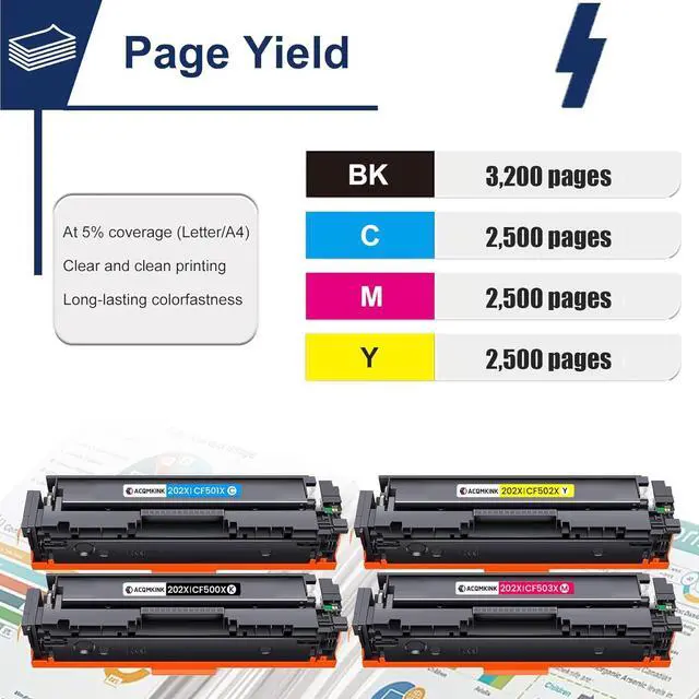 Alt view image 3 of 6 - Ennovor 202X Toner Cartridges 4 Pack High Yield Replacement for HP 202X CF500X CF501X CF502X CF503X Color Pro M254; MFP M281 Series Printer (1Black/1Cyan/1Yellow/1Magenta)
