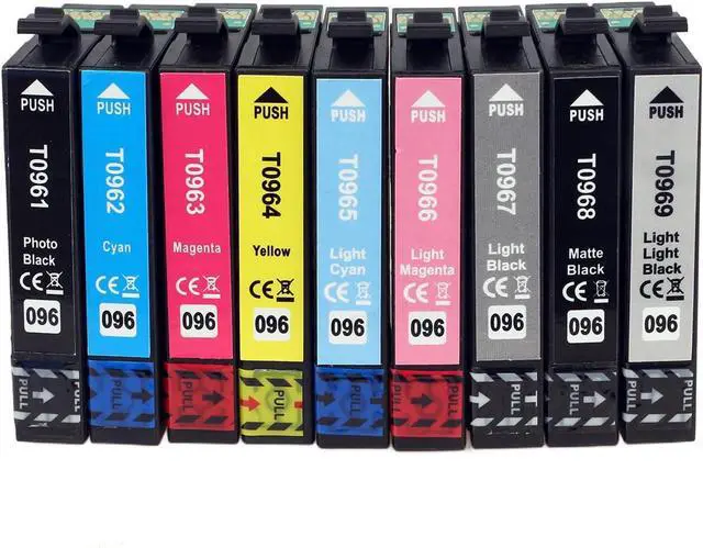 Alt view image 2 of 7 - Ennovor T096 T0961 T0962 T0963 T0964 T0965 T0966 T0967 T0968 T0969 Ink Cartridges Replacement for T096 96 T096120-T096920 Ink for Stylus Photo R2880 Printer,9 Pack