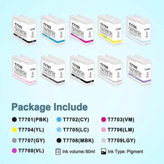 Alt view image 4 of 7 - Ennovor T770 Ink Cartridge Set 770 Replacement for SureColor P700 Inkjet Printer T770020 T770120 T770220 T770320 T770420 T770520 T770620 T770720 T770820 T770920 (10-Pack)