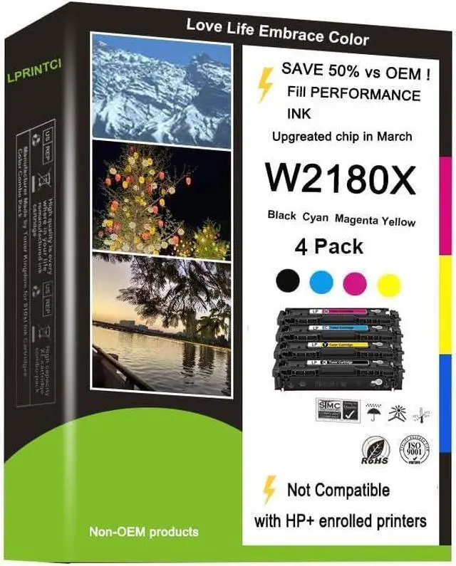 Main image of Ennovor W2180X Toner Cartridges(with Latest Chips) 4 Pack Replacement for HP 218X W2180X for HP 218A for HP Color Laserjet Pro MFP 3301FDW 3201DW 3301SDW 3301CDW Printer Ink W2180A