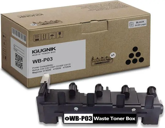 Main image of Ennovor 1 Pack WB-P03 Black Waste Toner Box Replacement for Konica Minolta WB-P03 Work with Bizhub C25 C35 C35P C3100P C3110 Magicolor 3730 DN 4750 DN 4750 EN