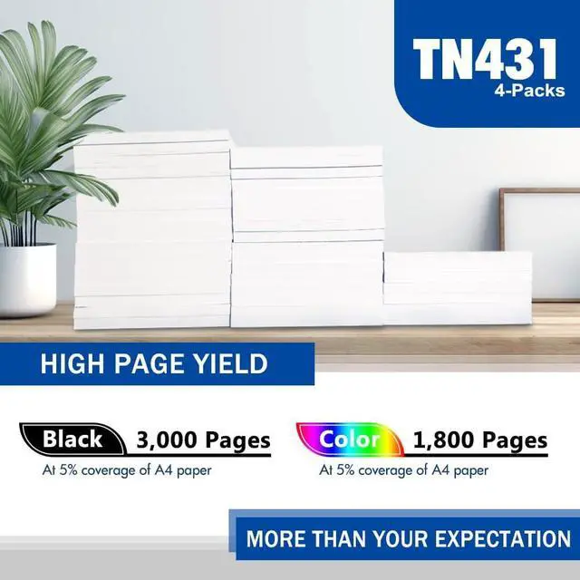 Alt view image 4 of 6 - Ennovor TN431 TN-431 Toner TN433 TN-433 Compatible for Brother TN-431BK TN-431C TN-431M TN-431Y High Yield Cartridges MFC-L8900Cdw HL-L8260CDW HL-L8360CDW MFC-L8610CDW HL-L8360CDWT Printer Ink4-Pack