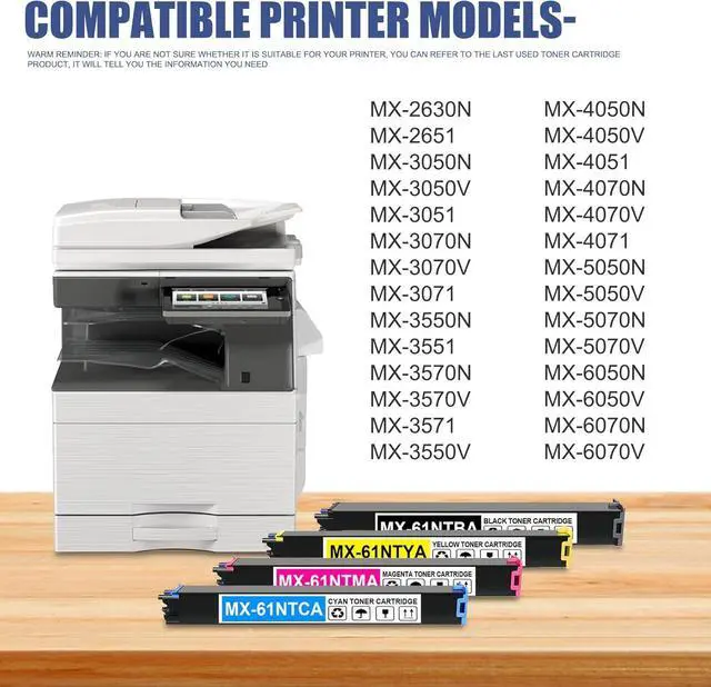 Alt view image 2 of 6 - Ennovor MX61NT MX-61NT Toner Cartridge (BK/C/M/Y, 4-Pack) MX-61NTBA MX-61NTCA MX-61NTMA MX-61NTYA Toner Replacement for Sharp MX61NT MX-2651 MX-3051 MX-3071 MX-3551 MX-3571 MX-4051 MX-4071 Printer