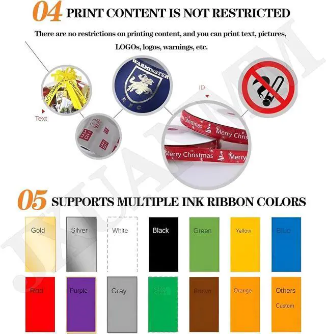 Alt view image 7 of 7 - Ennovor Satin Ribbon Printing Machine Digital Ribbon Printer, Label Printer Foil Stamping Printing Machine for Gi-ft Wrapping, Supports 50+ Languages for Christmas Party,SingleRow