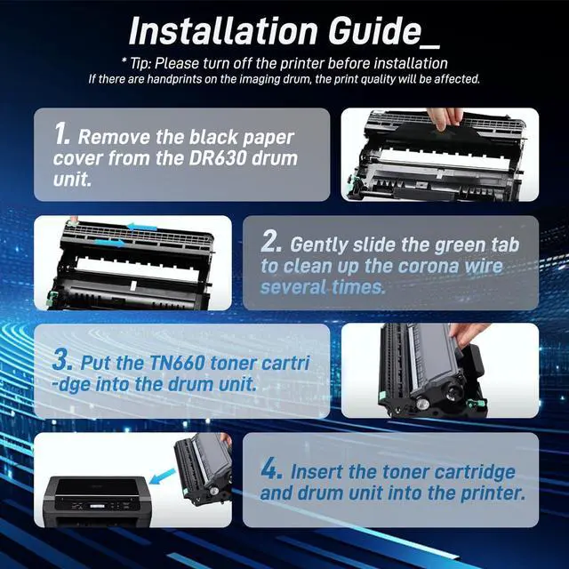 Alt view image 6 of 6 - DR630 Drum Unit Replacement for Brother DR-630 DR660 Drum Cartridge for MFC-L2700DW L2720DW L2740DW HL-L2300D L2320D L2340DW L2360DW L2380DW DCP-L2540DW Laser Printer (2 Pack, Black)