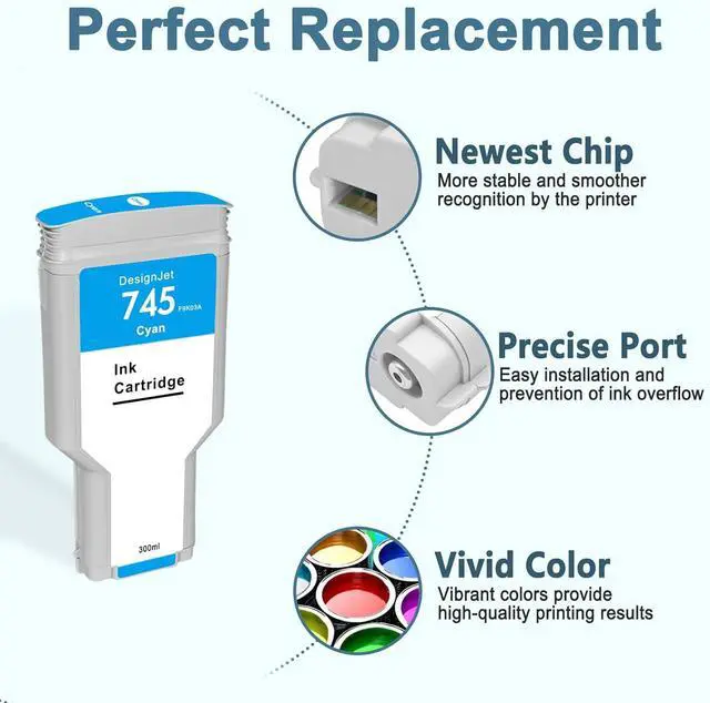 Alt view image 3 of 7 - Ennovor 745 Ink Cartridge Set 300ML HP 745 F9K06A F9K05A F9K04A F9K03A F9K02A F9K01A Compatible for Designjet Z2600 Z5600 Postscript Printers (6-Pack)