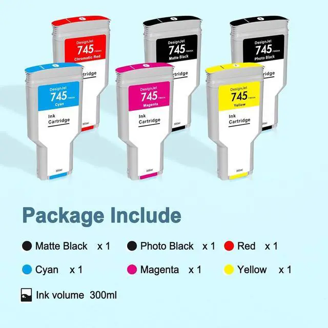Alt view image 4 of 7 - Ennovor 745 Ink Cartridge Set 300ML HP 745 F9K06A F9K05A F9K04A F9K03A F9K02A F9K01A Compatible for Designjet Z2600 Z5600 Postscript Printers (6-Pack)