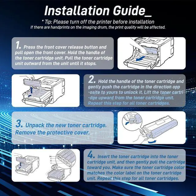 Alt view image 6 of 6 - TN433 Toner Cartridge Replacement for TN 433 TN431 TN 431 Toner for Brother Laser HL-L8260CDN HL-L8260CDW HL-L8360CDW HL-L8360CDWT HL-L9310CDW HL-L9310CDWT Printer (4 Pack,Black Cyan Magenta Yellow)