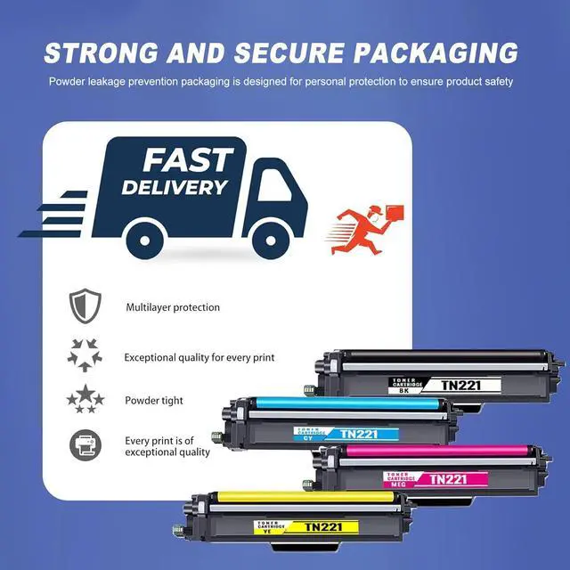 Alt view image 5 of 6 - Ennovor 4 Pack TN221 BK/C/M/Y Toner Cartridge (with chip) Ink High Yield Replacement for Brother HL-3140CW 3150CDN 3170CDW 3180CDW MFC-9130CW 9140CDN 9330CDW 9340CDW DCP-9015CDW 9020CDN 4PK