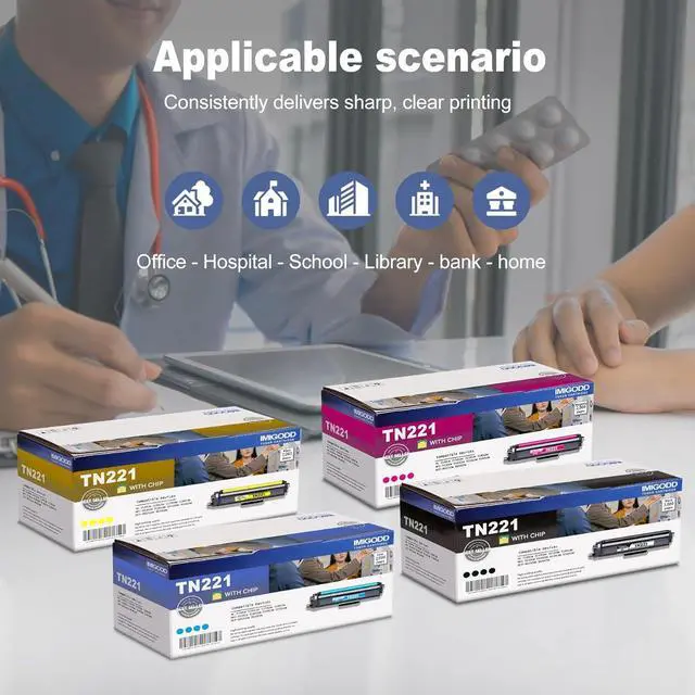 Alt view image 6 of 6 - Ennovor 4 Pack TN221 BK/C/M/Y Toner Cartridge (with chip) Ink High Yield Replacement for Brother HL-3140CW 3150CDN 3170CDW 3180CDW MFC-9130CW 9140CDN 9330CDW 9340CDW DCP-9015CDW 9020CDN 4PK