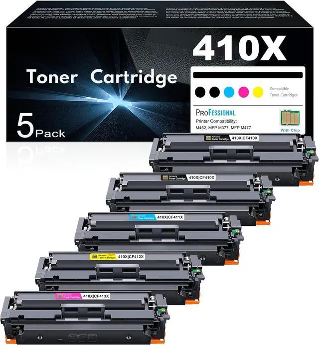 Main image of Ennovor 410X Toner Cartridge(with Chip) Replacement for HP 410X 410A CF410X CF411X CF412X CF413X Work with Color Pro MFP M477fnw M477fdw M477fdn M452dn M452nw M477 Printer (2B/1C/1Y/1M, 5-Pack)
