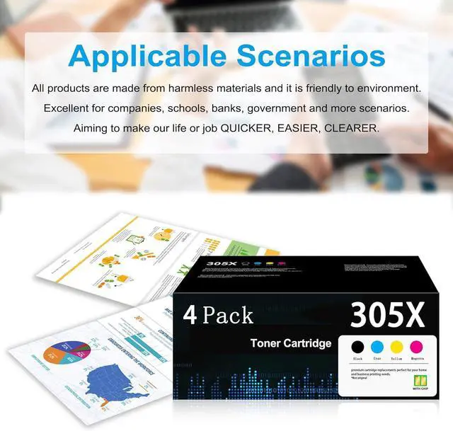 Alt view image 6 of 6 - Ennovor 305X Toner Cartridge 4 Pack with Chip High Yield Replacement for HP 305X CE410X 305A CE411A CE412A CE413A Compatible with Laserjet Pro 400 Color MFP M451nw M451dn M451dw M475dn Printer Toner