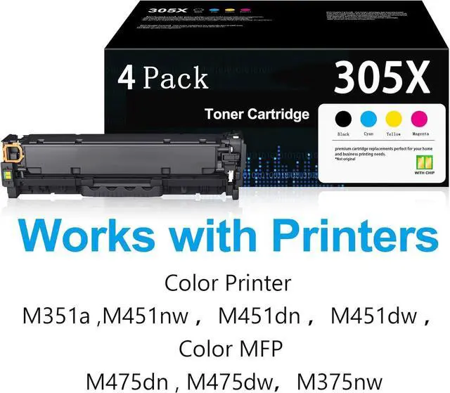 Alt view image 2 of 6 - Ennovor 305X Toner Cartridge 4 Pack with Chip High Yield Replacement for HP 305X CE410X 305A CE411A CE412A CE413A Compatible with Laserjet Pro 400 Color MFP M451nw M451dn M451dw M475dn Printer Toner