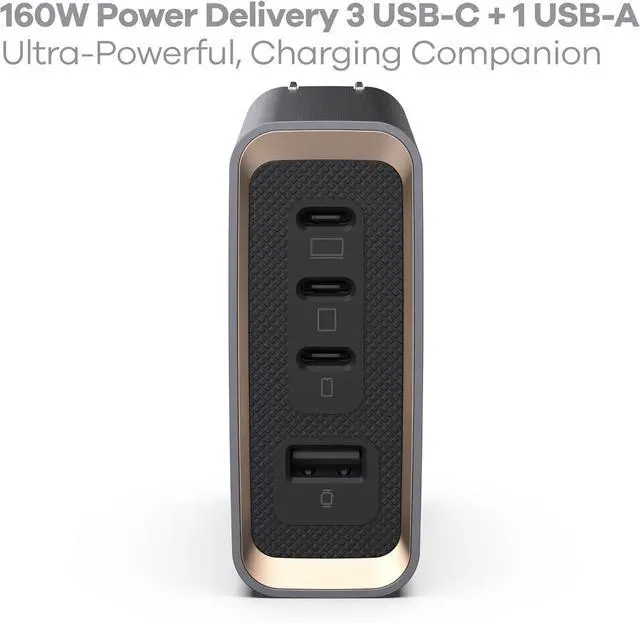 Alt view image 2 of 7 - 360 Electrical Laptop Charger, Profile 160W USB-C Charger, 4-Port Multi-Device Fast Charging, Advanced GaN Power Adapter, ChargeSense 2, for MacBook, Surface, iPhone, Galaxy, Pixel, and More