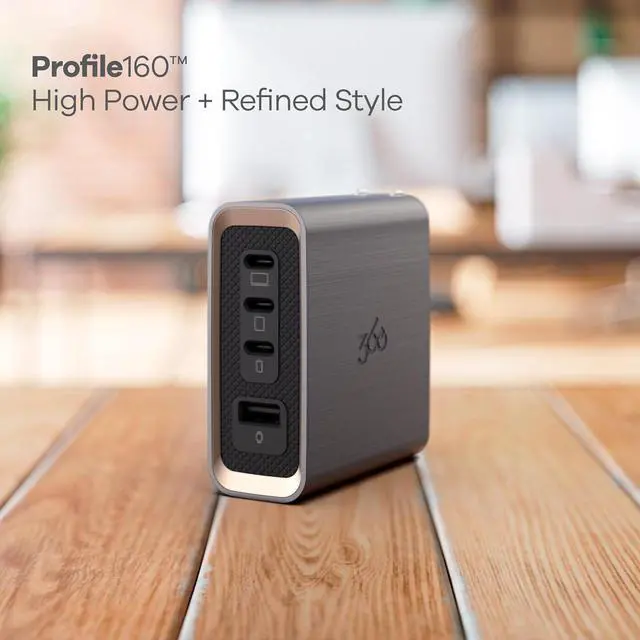 Alt view image 5 of 7 - 360 Electrical Laptop Charger, Profile 160W USB-C Charger, 4-Port Multi-Device Fast Charging, Advanced GaN Power Adapter, ChargeSense 2, for MacBook, Surface, iPhone, Galaxy, Pixel, and More