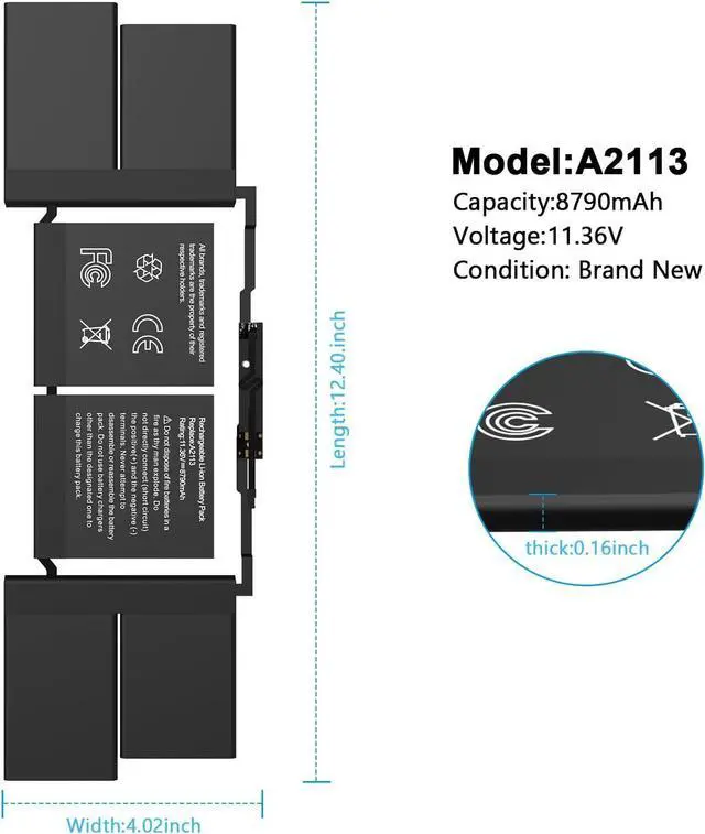Alt view image 2 of 6 - A2113 Laptop Battery Replacement for Apple MacBook Pro Retina 16'' A2141 2019 Year Version EMC 3347 BTO/CTO MVVJ2xx/A MVVK2xx/A MVVL2xx/A MVVM2xx/A