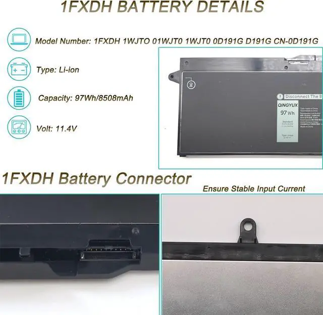 Alt view image 2 of 7 - 1FXDH 1WJTO 01WJT0 1WJT0 0D191G D191G CN-0D191G IFXDH Laptop Battery Compatible with Dell Precision 3541 3551 Latitude 15 5501 5511 E5501 E5511 Series Notebook