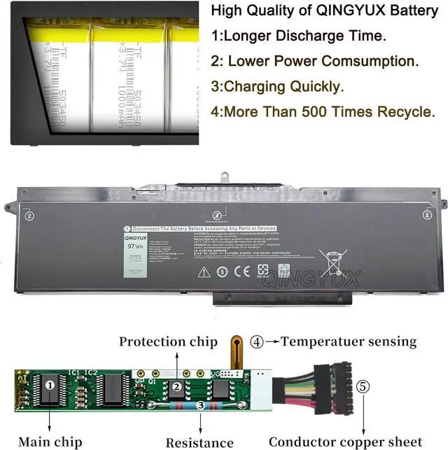 Alt view image 4 of 7 - 1FXDH 1WJTO 01WJT0 1WJT0 0D191G D191G CN-0D191G IFXDH Laptop Battery Compatible with Dell Precision 3541 3551 Latitude 15 5501 5511 E5501 E5511 Series Notebook