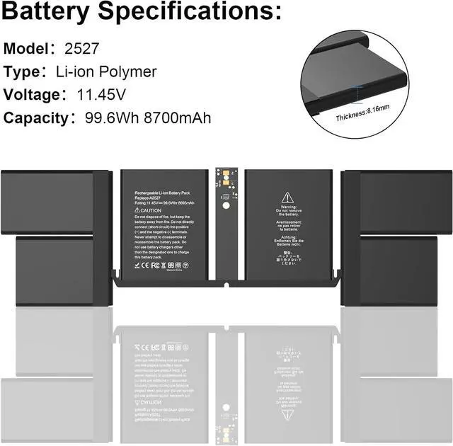 Alt view image 2 of 7 - BND A2527 Laptop Battery for Apple MacBook Pro 16" (Late 2021) A2485 EMC3651 MK1E3LL/A MK183LL/A MK1F3LL/A MK193LL/A MK1H3LL/A MK1A3LL/A with Tools