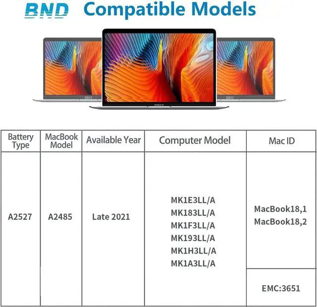 Alt view image 5 of 7 - BND A2527 Laptop Battery for Apple MacBook Pro 16" (Late 2021) A2485 EMC3651 MK1E3LL/A MK183LL/A MK1F3LL/A MK193LL/A MK1H3LL/A MK1A3LL/A with Tools