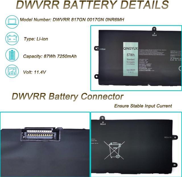 Alt view image 2 of 7 - DWVRR 817GN 0817GN NR6MH 0NR6MH 0017GN Laptop Battery Compatible with DELL Alienware X15 R1 R2 X17 R1 R2 Inspiron 16 7620 2-in-1 Alienware X15 R1 NAWX15R101 X17 RTX 3080 P48E Series Notebook