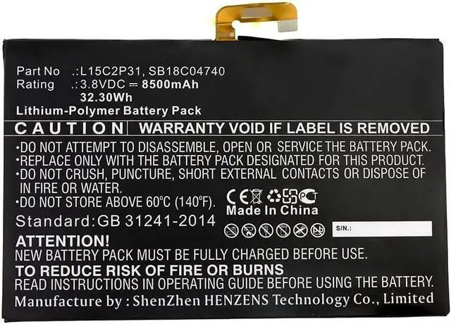 Main image of Synergy Digital Tablet Battery, Compatible with Lenovo Yoga Book YB1-X91L(ZA16) Tablet, (Li-Pol, 3.8V, 8500mAh) Ultra High Capacity, Replacement for Lenovo L15C2P31 Battery