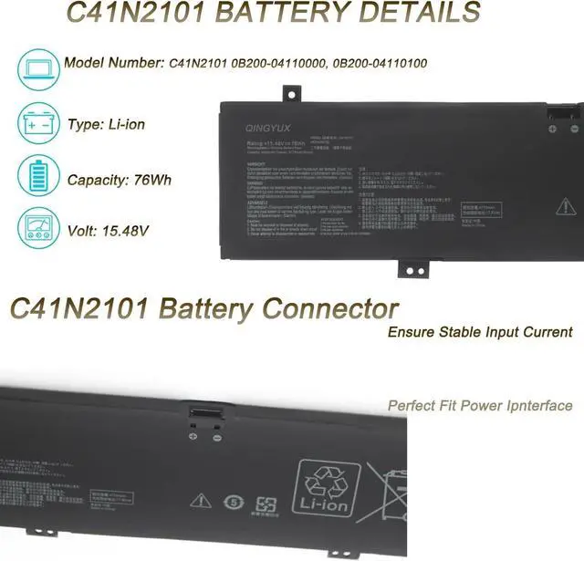 Alt view image 2 of 6 - New C41N2101 Laptop Battery Compatible with ASUS VivoBook Pro 15X OLED K6501ZM M6501RR ZenBook PRO 17 UM6702 UX6404 UX8402 G14 GA402 GA402R GA402RJ GA402NI GA402NJ Series Notebook