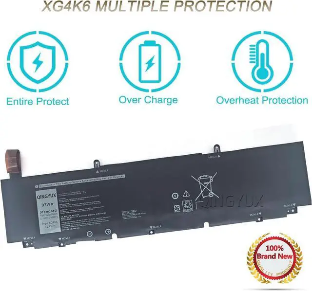 Alt view image 3 of 7 - New XG4K6 Laptop Battery Compatible with Dell Precision 5750 5760 5770 XPS 17 9700 9710 9720 9730 P92F P92F001 P92F002 P92F003 Series Notebook 11.4V 97Wh