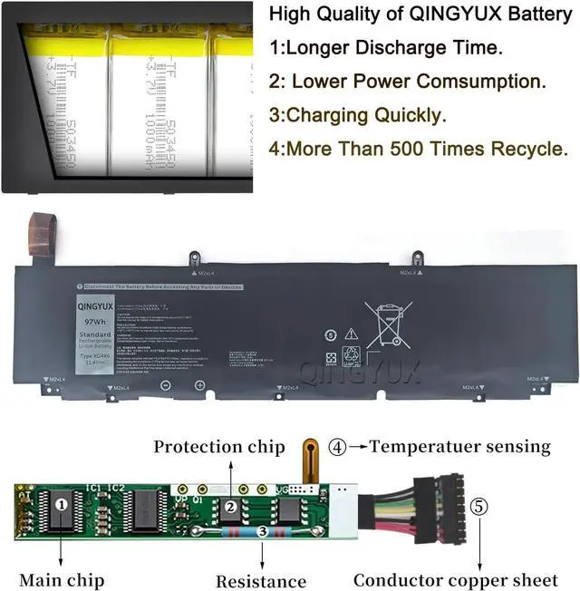 Alt view image 4 of 7 - New XG4K6 Laptop Battery Compatible with Dell Precision 5750 5760 5770 XPS 17 9700 9710 9720 9730 P92F P92F001 P92F002 P92F003 Series Notebook 11.4V 97Wh