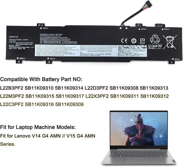 Alt view image 5 of 7 - New L22X3PF2 L22B3PF2 L22D3PF2 L22M3PF2 L22C3PF2 Laptop Battery Compatible with Lenovo V14 G4 AMN // V15 G4 AMN Series Notebook