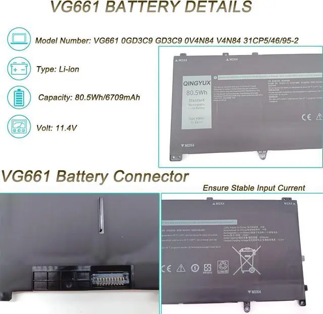 Alt view image 2 of 7 - New VG661 GD3C9 0GD3C9 V4N84 0V4N84 31CP5/46/95-2 Laptop Battery Compatible with DELL Alienware X14 R1 Alienware X14 R2 Series Notebook