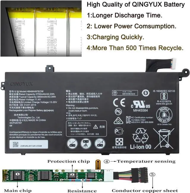 Alt view image 4 of 6 - New HB46K497ECW Laptop Battery Compatible with Huawei MateBook D 53010BAJ Matebook D I5 128G Matebook D I5 1TB Matebook D I5 8G MRC-W50 MRC-W60 MRC-W70 PI-W19 Series Notebook