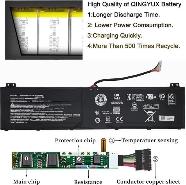 Alt view image 4 of 6 - AP21A8T AP21A7T Laptop Battery Compatible with Acer Predator Helios 300 PH317-56-78LY PH315-55-72EA PH315-55-770K PH315-55-965Z PH317-56-78SM PH315-55-78L7 Nitro 5 AN517-55-50NF Series