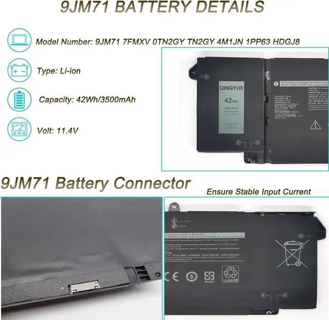 Alt view image 2 of 6 - New 9JM71 7FMXV TN2GY 4M1JN 1PP63 HDGJ8 MHR4G Laptop Battery Compatible with Dell Latitude 5320 2-in-1/7320 2-in-1/7420 2-in-1 Latitude 5320 7320 7420 7520 Series Notebook