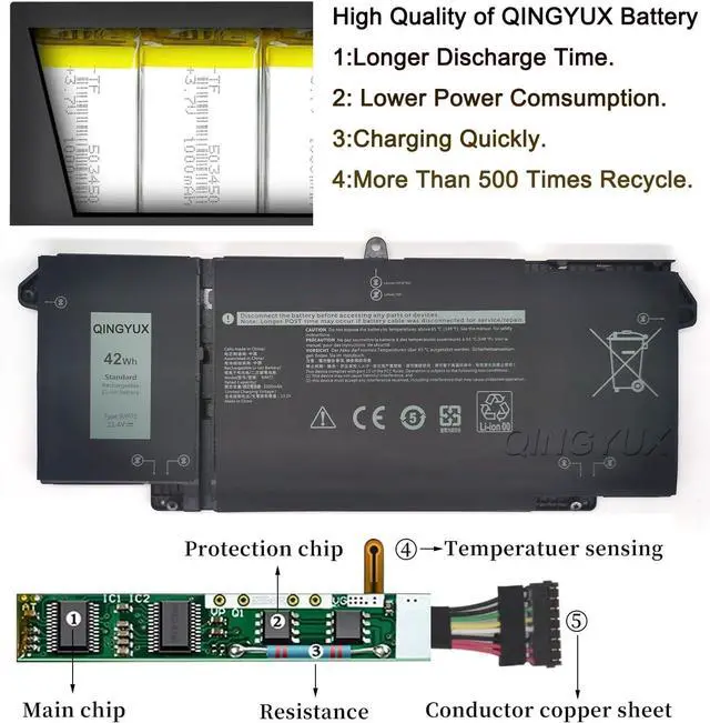 Alt view image 4 of 6 - New 9JM71 7FMXV TN2GY 4M1JN 1PP63 HDGJ8 MHR4G Laptop Battery Compatible with Dell Latitude 5320 2-in-1/7320 2-in-1/7420 2-in-1 Latitude 5320 7320 7420 7520 Series Notebook