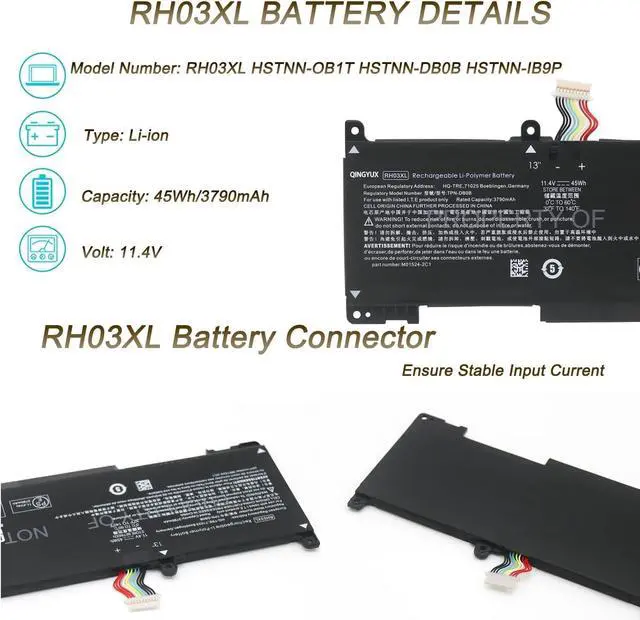 Alt view image 2 of 6 - RH03XL HSTNN-OB1T HSTNN-DB0B HSTNN-IB9P HSTNN-IB9Q Laptop Battery Compatible with HP ProBook 430 440 445 450 455 630 640 650 G8 ProBook 440 450 G10 EliteBook 640 645 655 G10 Series Notebook