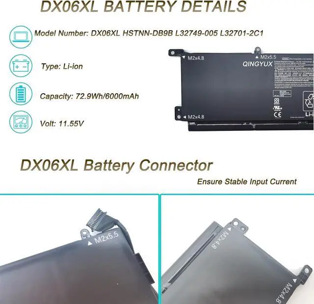 Alt view image 2 of 7 - DX06XL HSTNN-DB9B L32749-005 L32701-2C1 Laptop Battery Compatible with HP Omen X 2S 15-DG0001NC 15-DG0003NC 15-DG0075CL 15-DG0018TX 15-DG0019TX 15-DG0020TX Series Laptop