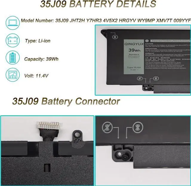 Alt view image 2 of 7 - New 35J09 Y7HR3 JHT2H HRGYV 4V5X2 XMV7T WY9MP 009YYF Laptop Battery Compatible with DELL Latitude 7310 7410 P34S P34S001 Series Notebook