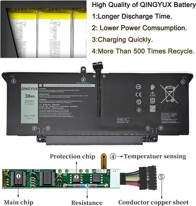 Alt view image 4 of 7 - New 35J09 Y7HR3 JHT2H HRGYV 4V5X2 XMV7T WY9MP 009YYF Laptop Battery Compatible with DELL Latitude 7310 7410 P34S P34S001 Series Notebook