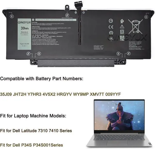 Alt view image 5 of 7 - New 35J09 Y7HR3 JHT2H HRGYV 4V5X2 XMV7T WY9MP 009YYF Laptop Battery Compatible with DELL Latitude 7310 7410 P34S P34S001 Series Notebook