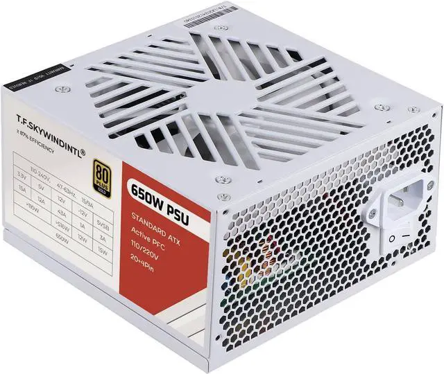 Main image of Power Supply 650W Standard ATX PC PSU 80 Plus Gold Non Modular Full Voltage 110-240V Active PFC with 20+4Pin Motherboard Power Cable for Desktop Gaming Server White