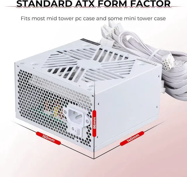 Alt view image 6 of 7 - Power Supply 650W Standard ATX PC PSU 80 Plus Gold Non Modular Full Voltage 110-240V Active PFC with 20+4Pin Motherboard Power Cable for Desktop Gaming Server White