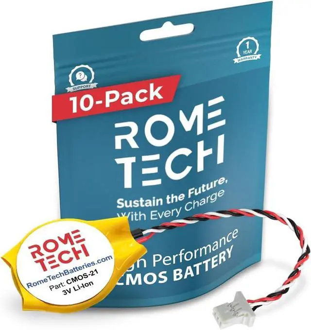 Main image of Rome Tech CMOS Battery for Lenovo ThinkPad X60 X60s X200 X201 X201i X200s X200si - Laptop Backup BIOS RTC 3V CR2032 Battery with 3 Pin 3 Wire Cable (10-Pack)