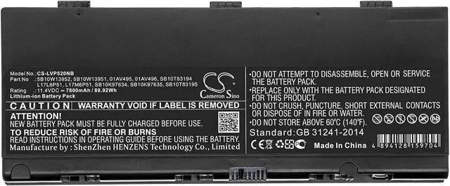 Alt view image 3 of 3 - AQQXING New Rechargeable Battery for Thinkpad P52, ThinkPad P52 C00, ThinkPad P52 K00, ThinkPad P52 L00, ThinkPad P52(20M9A014CD) (7800mAh) 01AV495, 01AV496, 5B10W13951, 5B10W13952, L17L6P51